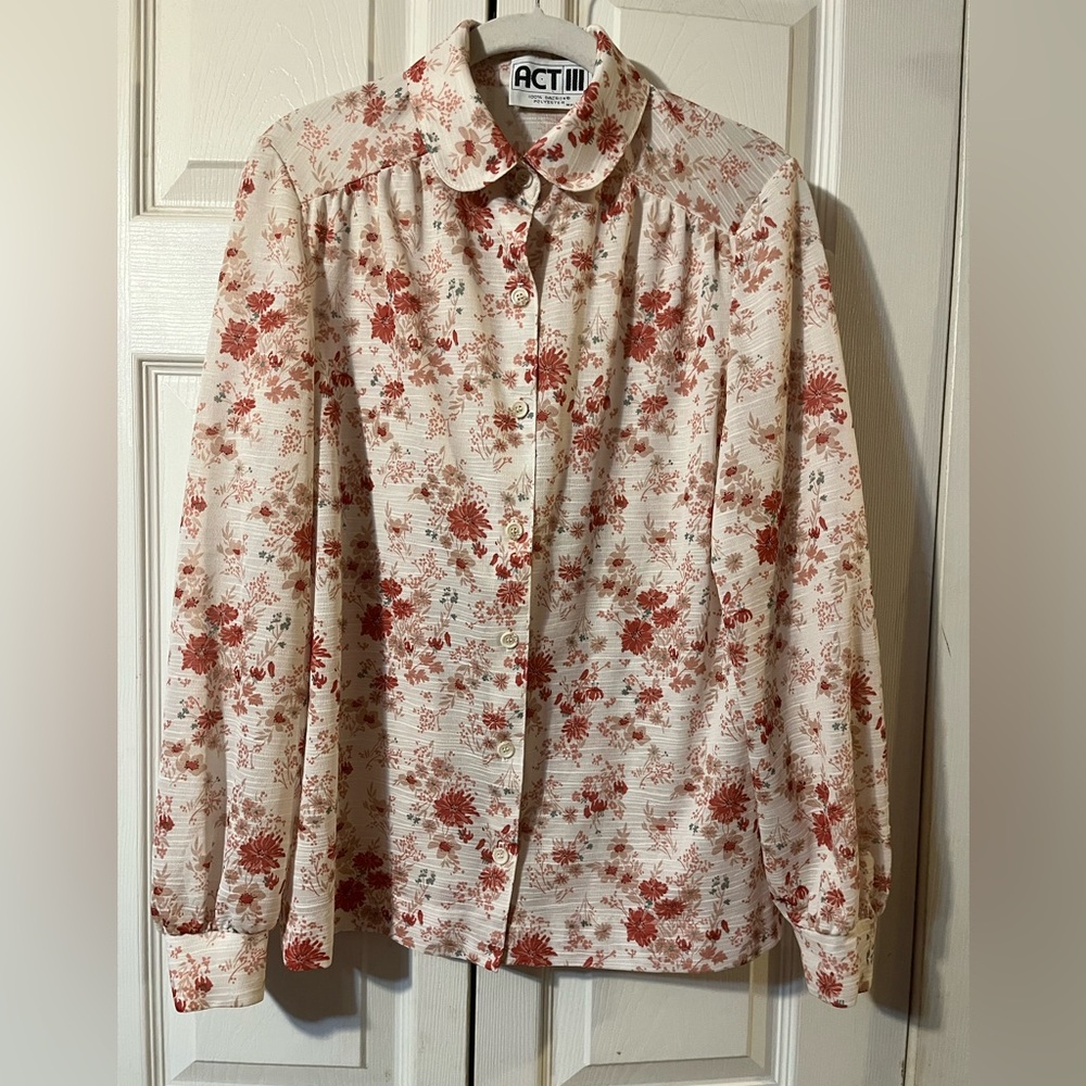 Vintage Act III Floral Women’s Button Up Blouse Made in USA 1970’s Size S/M